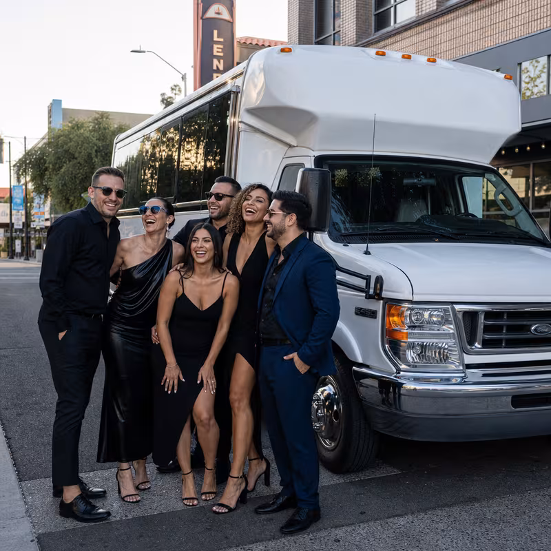 Black Mercedes Sprinter van staged for an Glendale Bachelor & Bachelorette Transportation group