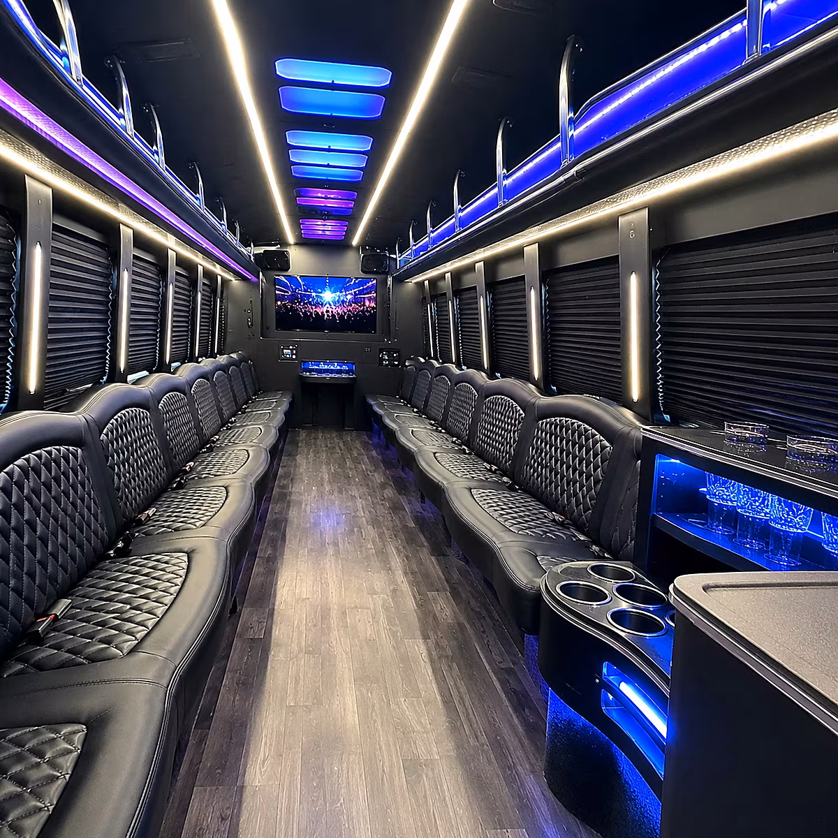 Glendale Birthday, Sweet 16, & Quinceañera Transportation party bus interior