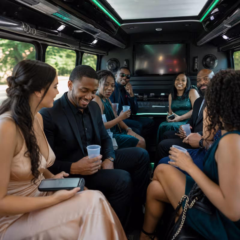 Black Mercedes Sprinter van staged for an Glendale Private Event Transportation group