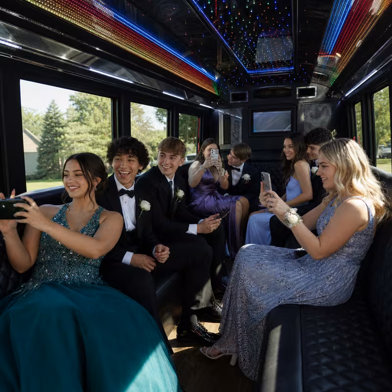 Black Mercedes Sprinter van staged for an Glendale Prom & Homecoming Transportation group
