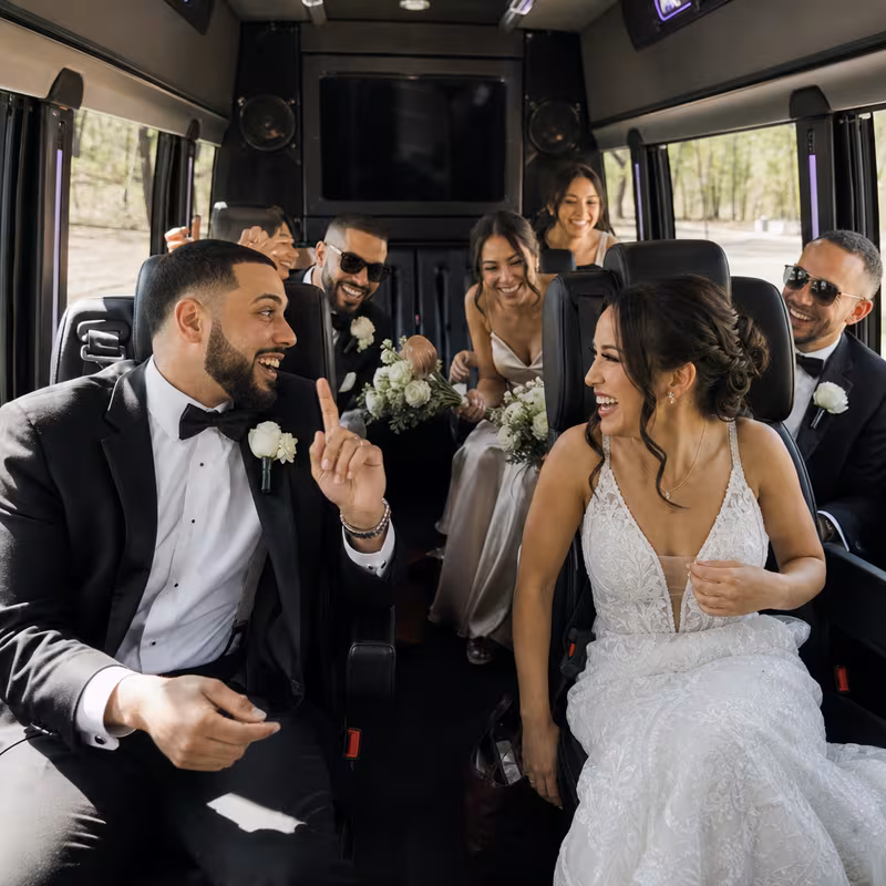 Black Mercedes Sprinter van staged for an Glendale Wedding Transportation group