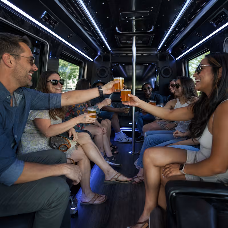 Black Mercedes Sprinter van staged for an Glendale Winery & Brewery Tour Transportation group